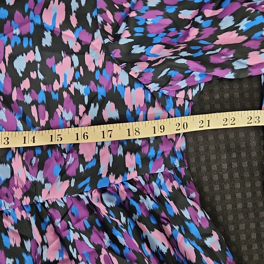 Shein, Fairy Grunge, Purple Floral, Tiered Dress, Long Sleeve, V-neck, Size-XL - Picture 9 of 13
